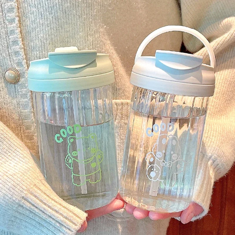 500ml Large Capacity Portable Straw Water Bottle Flower Tea Cup Handy Camper Bottle Food Grade Safety for Summer Outdoor Sports