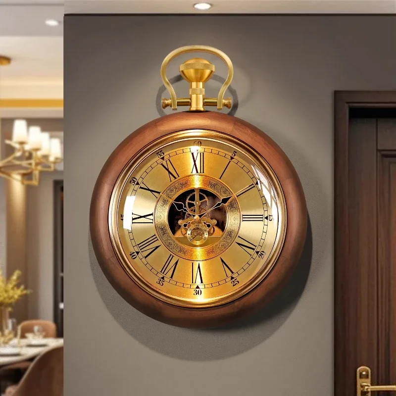 Retro Gear Wall Clocks Mechanical Living Room Wall Watch Luxury Solid Wood Silence Clock Creative Home Decoration Accessories