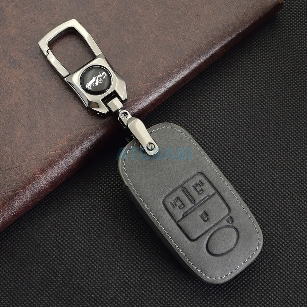 Graue Leder-Autoschlüsselhülle für Toyota 2023 2024, Raize Veloz Avanza, Tank, Gummi, Daihatsu Tanto, Subaru, Fernbedienung, Schutzhülle – Detail 5