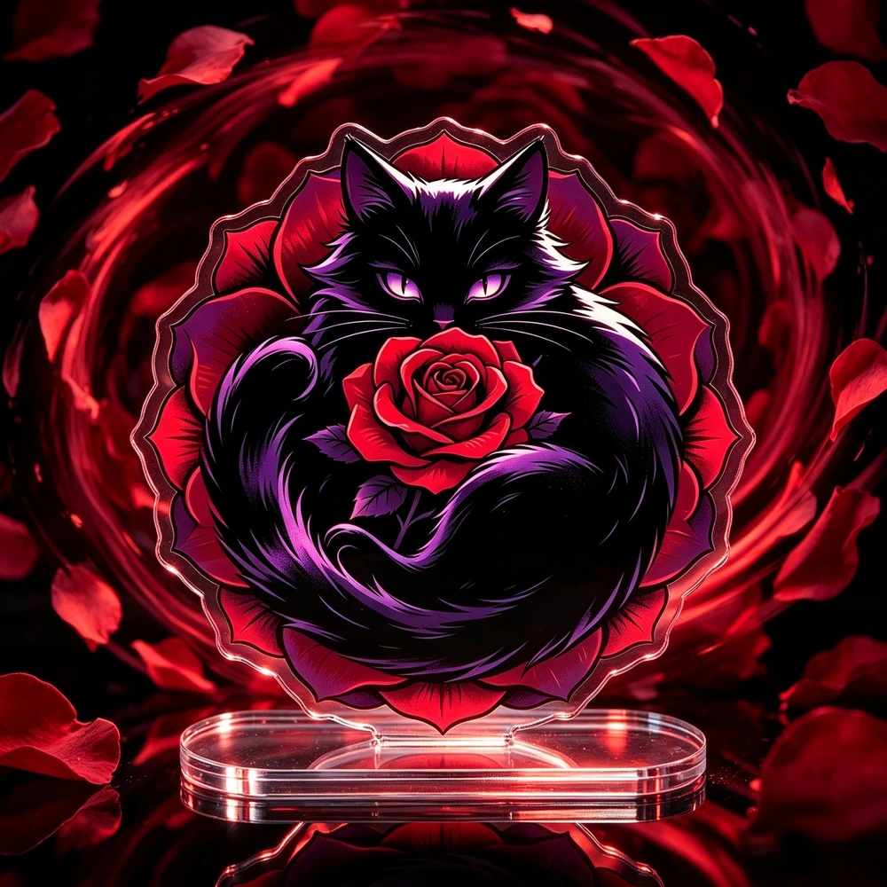 1PC Red Rose Black Cat Series Plaque, the Best Gift for Friends