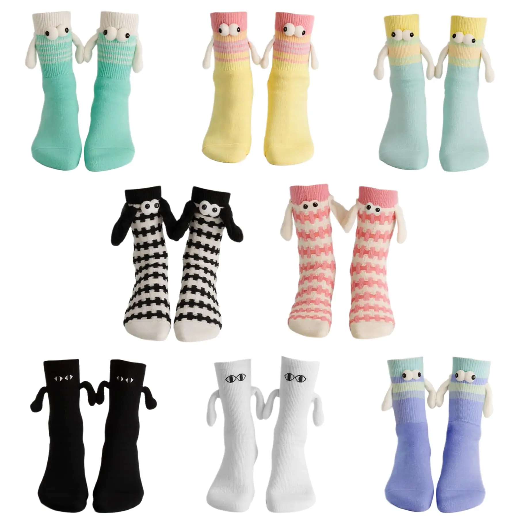 

8 Pairs Funny Adult Socks Magnetic Hand in Hand Cartoon Couple Socks Creative Funny Socks