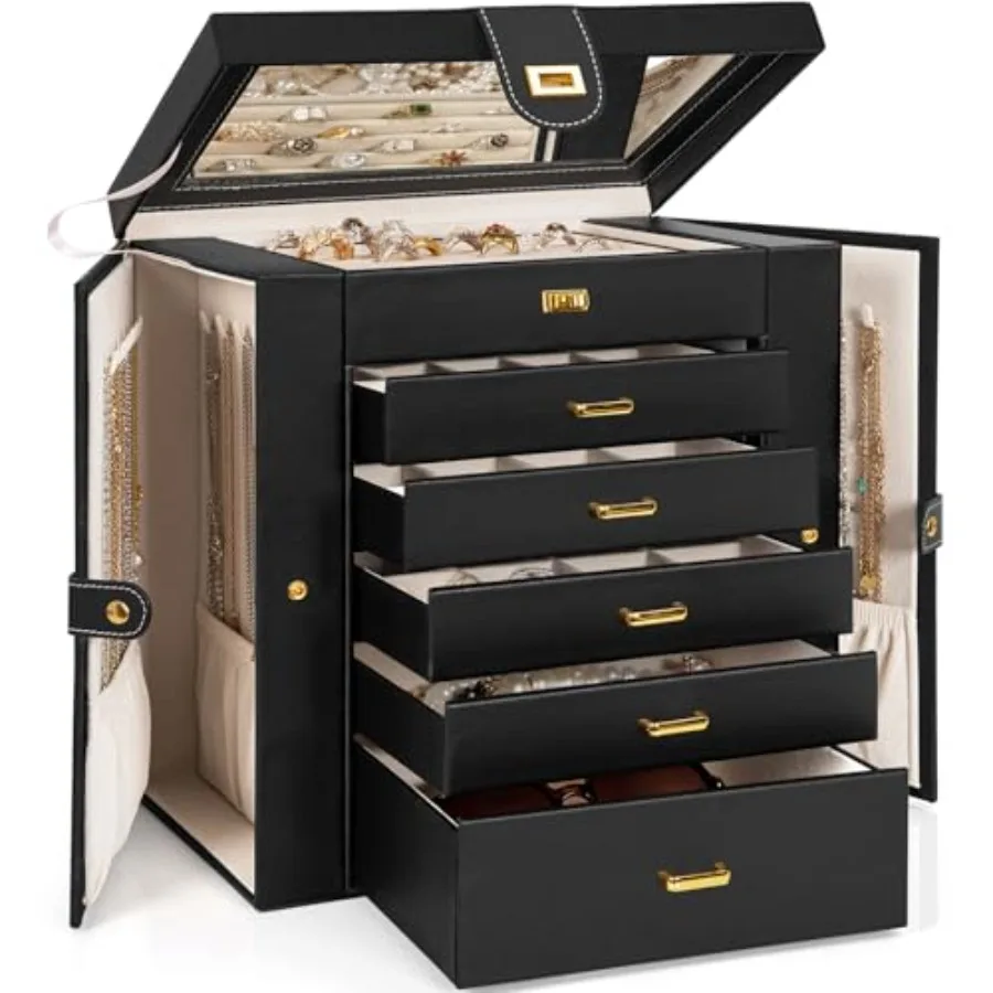Huge Jewelry Box Organizer Functional Leather Jewelry Storage Case for Women Girls Ring Necklace Earring Bracelet Holder Organi