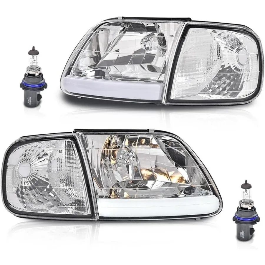 

LED DRL Strip Headlights Assembly with Corner Parking Lights Kit for 19972003 F150 2004 F150 Heritage and 19981999 F250 1997200