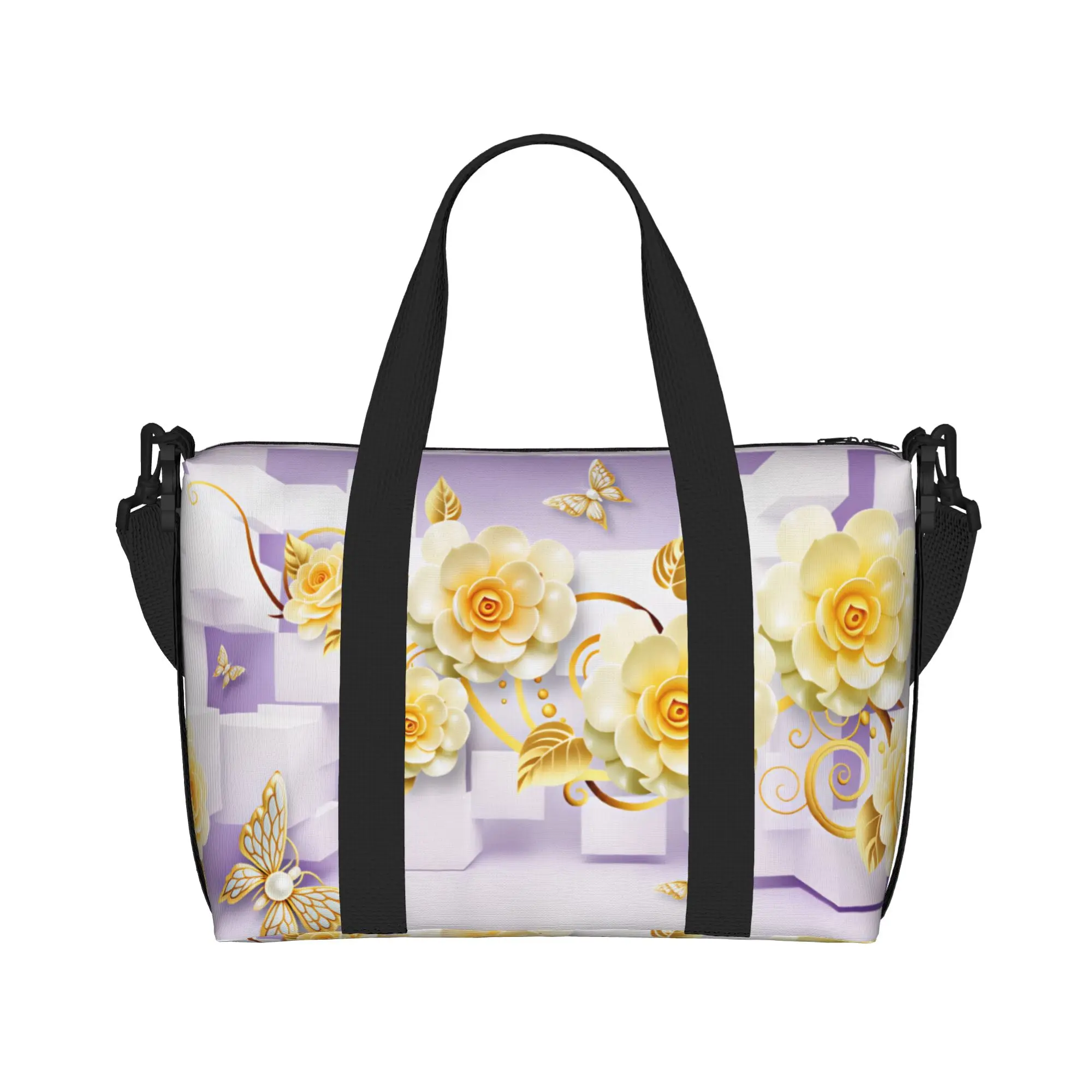Custom Fashion Trend 3D Flowers Groceries Shopping Tote Bag Women Big Capacity Luxury High 3D Floral Gym Beach Travel Bags