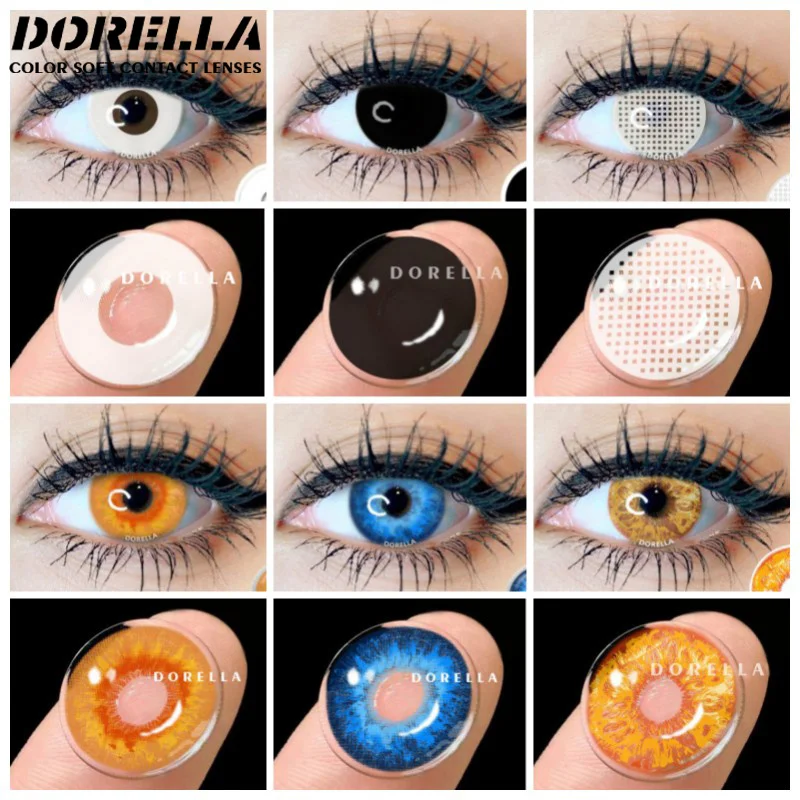 D\'ORELLA 1Pair Cosplay Contact Lenses for Eyes Multicolored Contact Lenses Halloween Black White Eye Lenses Yearly Yellow Lenses