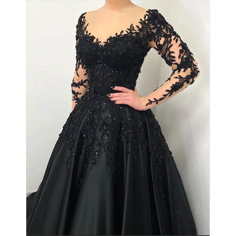 2024  Ladies Robe Party Dresses Black Prom Dresses Embroidered Luxury Satin Prom Dress A-line Corset