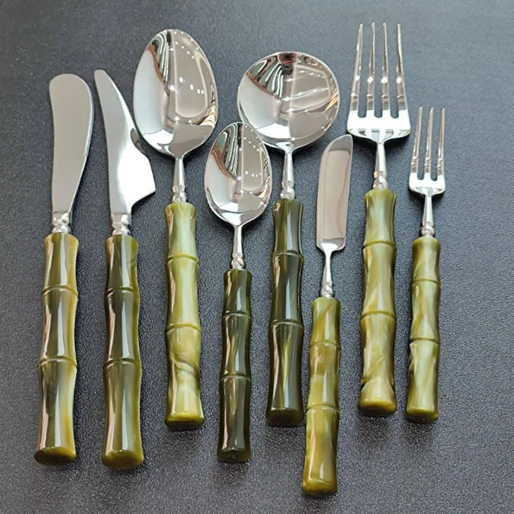 

Acrylic bamboo 304 stainless steel tableware set, steak knife, fork, spoon dinnerware set 1pc/5-piece set