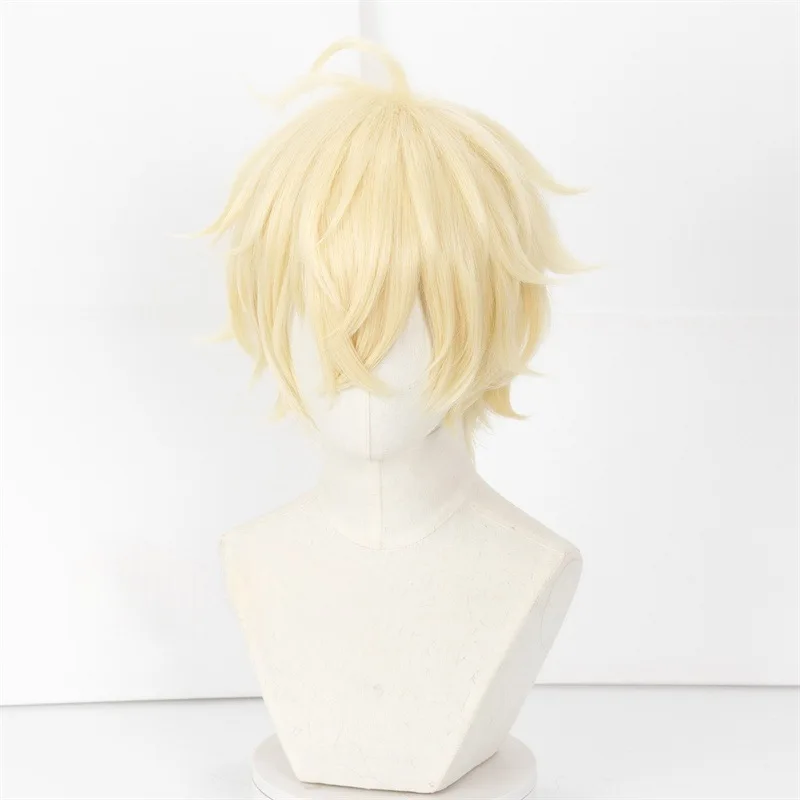 Terminación del ángel ardiente Cien noches Peluca de cosplay de Michael Estilo volteado Peluca de cosplay de color dorado claro