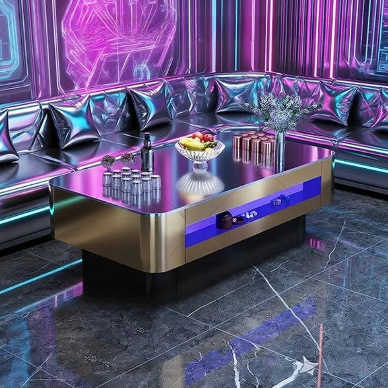 Luminous coffee table stainless steel tempered glass wine table
