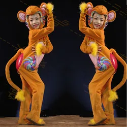 Golden Little Monkey Costume For Kids Adults Cute Animal Costume Dress Up Halloween Clothes Kindergarten Games Clothing