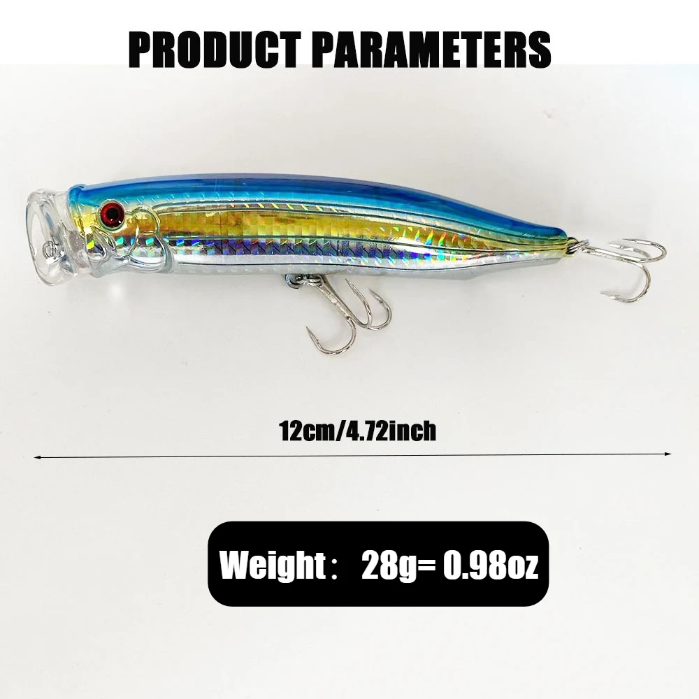LUREGO Fishing 28 g drahtintegrierter, verstärkter Popper-Köder, Oberflächenspritzköder, langgussender schwimmender Seebarschköder – Detail 5
