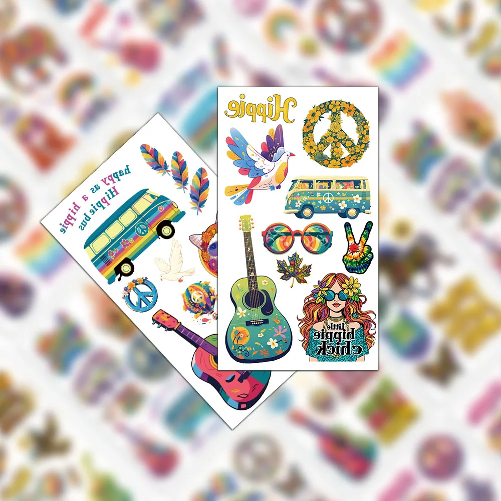 สติกเกอร์รอยสักฮิปปี้สร้างสรรค์ใหม่10ชิ้นการตกแต่ง DIY ฤดูร้อนสติกเกอร์รอยสักส่วนบุคคล