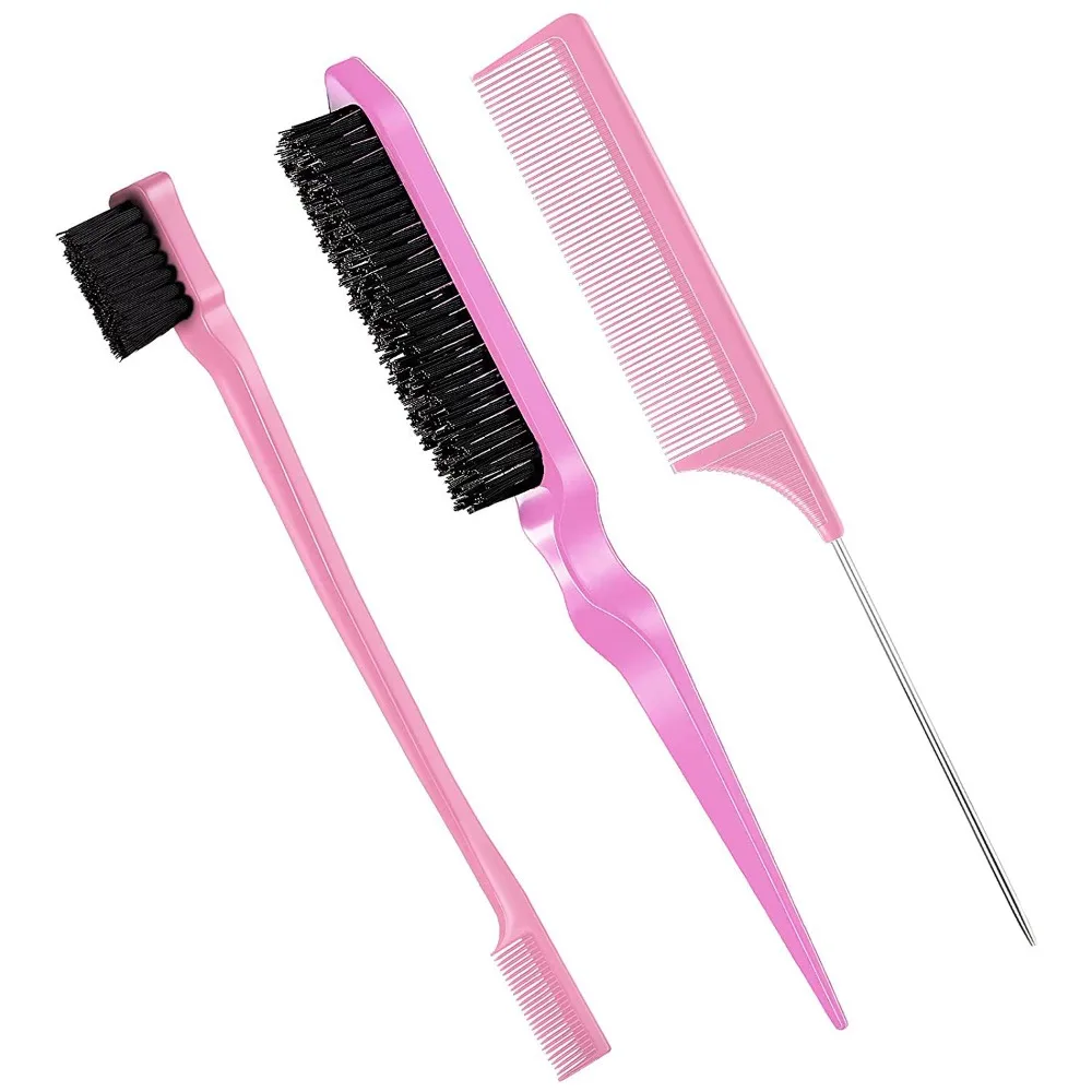 3Pcs New Brushing Combing for Edge Back Teasing Brush Grooming Bristle Hair Brush Slick Brush Set