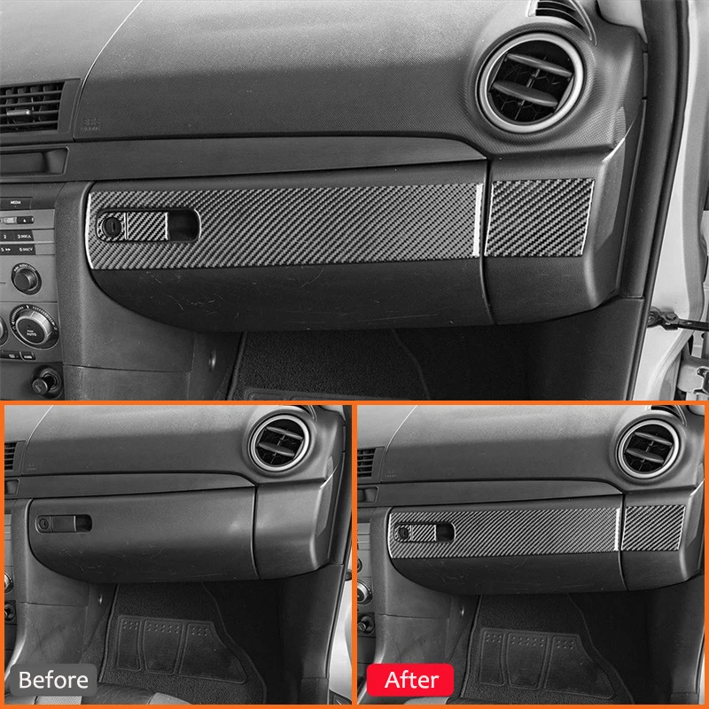 For Mazda 3 2004-2009 Accessories Carbon Fiber Car Co-Pilot Storage Box Panel Key Lock Handle Trim Strips Decoration Sticker