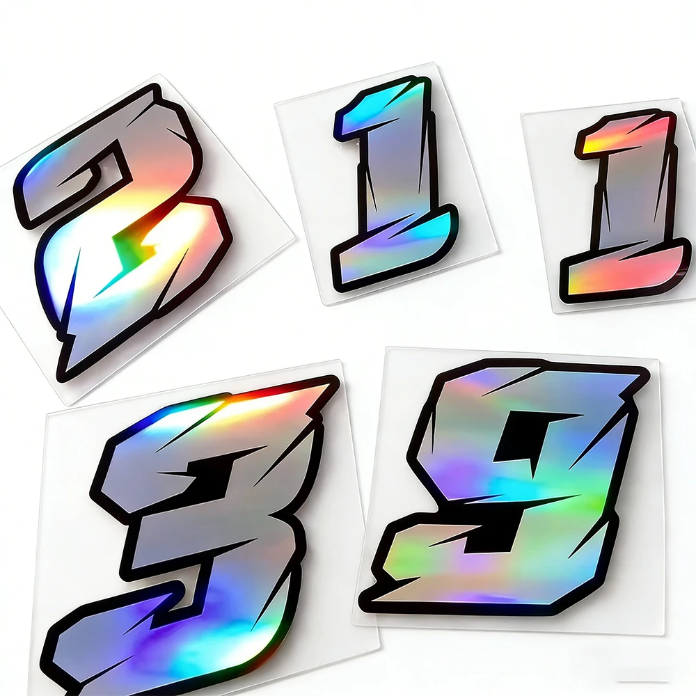 1PC Laser Number Motorcycle Stickers Waterproof Motorbike Fuel Tank Electric Scooter Bicycle Decoration Durable Vinyl Decals image 3