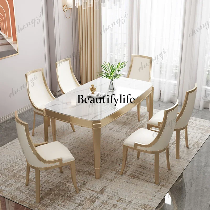 Beautiful  Nordic Light luxury Slate Dining Tables Oval Design Gold Luxury Dining Tables Living Room Kitchen Furniture