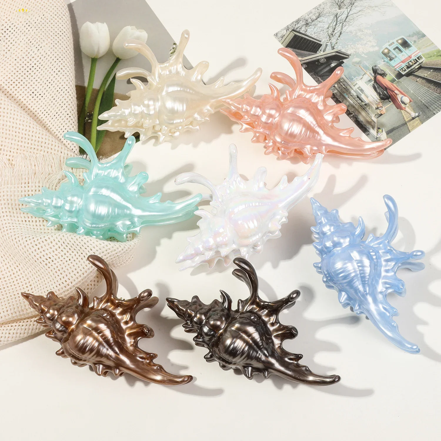 Pinza para el pelo de concha de mar de cangrejo, horquillas coreanas grandes con forma de garra, horquillas elegantes para mujer