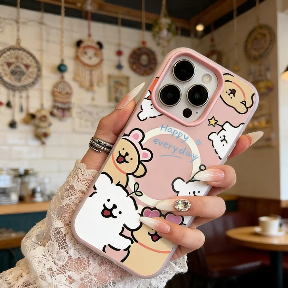 

Candy 2-in-1 for Magsafe Case for iPhone 17 Air 16 15 14 13 12 11Pro Max Plus Magnetic Matte Luxury Cover Male Female Star Puppy