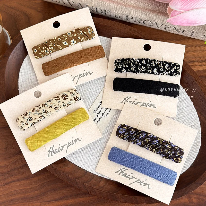 1set Floral Print Rectangle BB Clips Spring Summer 2025 New Vintage Style Forehead Baby Hair Grips for Women Daily Wear Hairpin