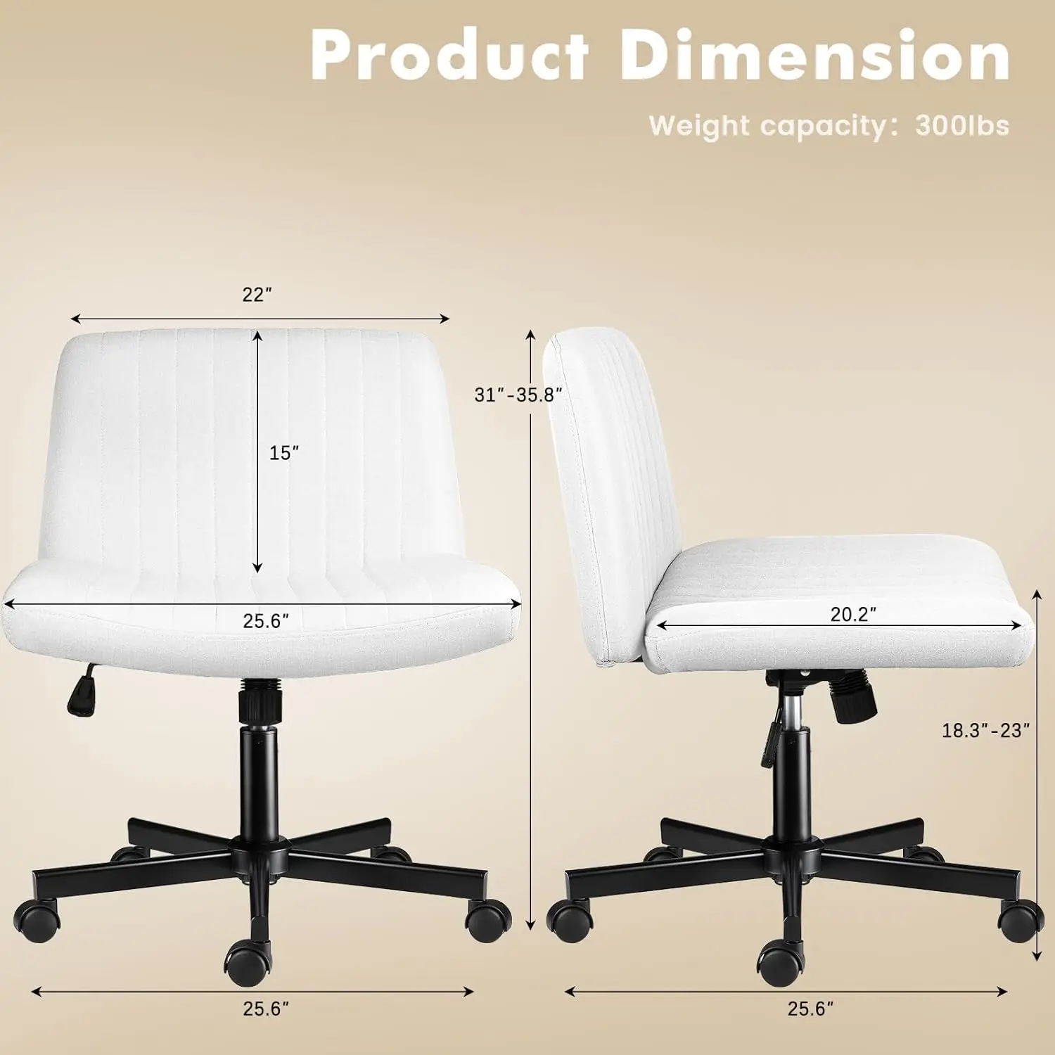 Criss Corss Chair with Wheels,Fabric Padded Armless Wide Office Desk Chairs,120° Rocking Swivel Mid Back Computer Task