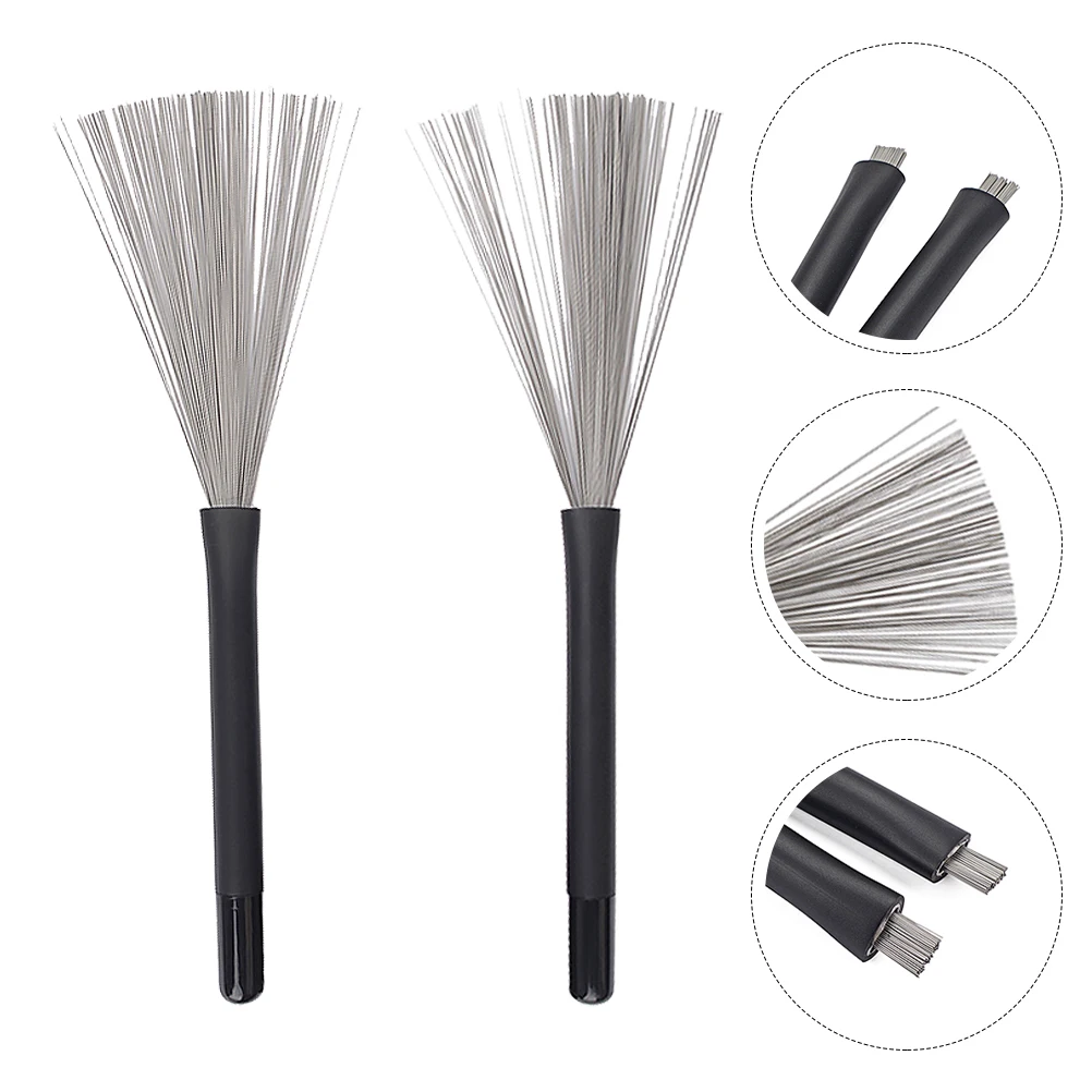 

1 Pair Drum Wire Brushes Retractable Stainless Steel Handle For Jazz Drums Comfortable Rubber Cover Accessories