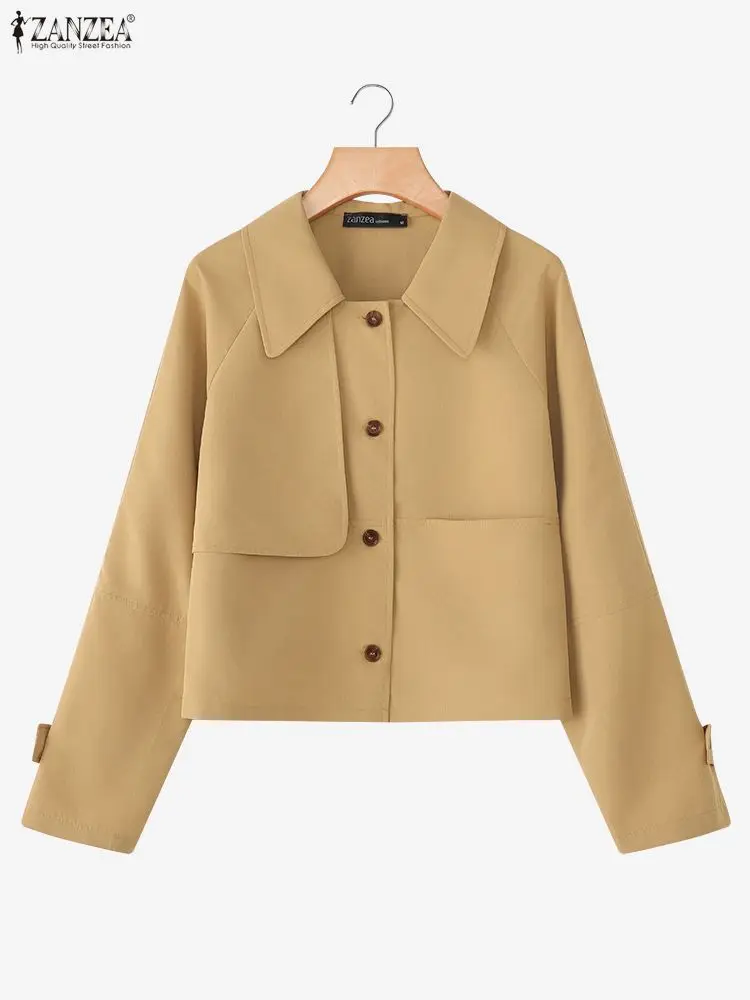 ZANZEA Moda Donna Cappotti 2025 Autunno Manica lunga Giacche in tinta unita Elegante Streetwear Capispalla Tasche casual Risvolto Outcoat