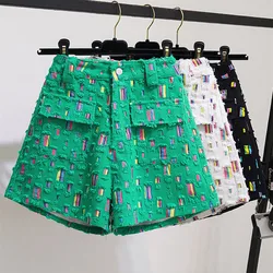 Pantalones cortos vaqueros de cintura alta para mujer, Shorts holgados con agujeros, estilo coreano BF, 2023