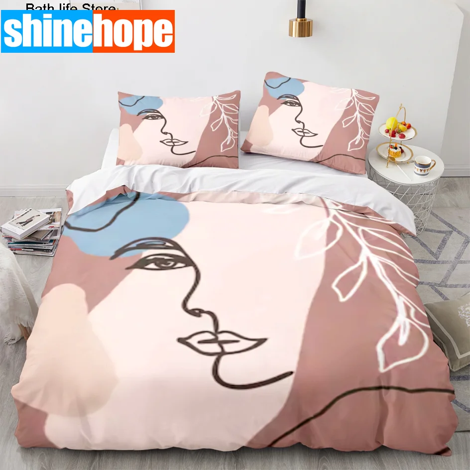 Face Line Art Bedding Set Single Twin Full Queen King Size Eye Pupil Bed Set Aldult Kid Bedroom Duvetcover Sets