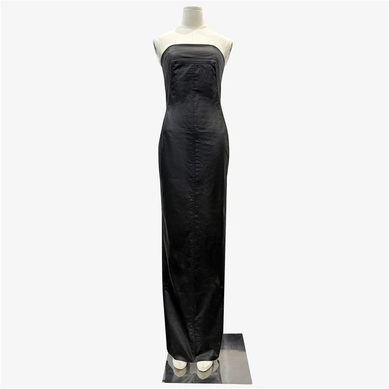 

Womens dresses New sexy off shoulder long dresses for autumn 2025 PU coated slim fit sleeveless hip hugging dress party dresses
