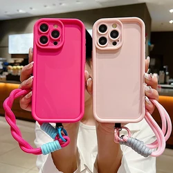 Luxury Matte Soft Lanyard Rope Phone Case For iPhone 15 14 13 12 11 16 Pro Max X XS Max XR 7 8 Plus Hand Strap Shockproof Cover