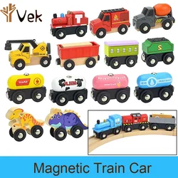 Treno magnetico in legno Locomotiva Camion dei pompieri Gru Ambulanza Accessori ferroviari in legno Giocattolo per bambini Regalo Adatto ai binari Biro in legno