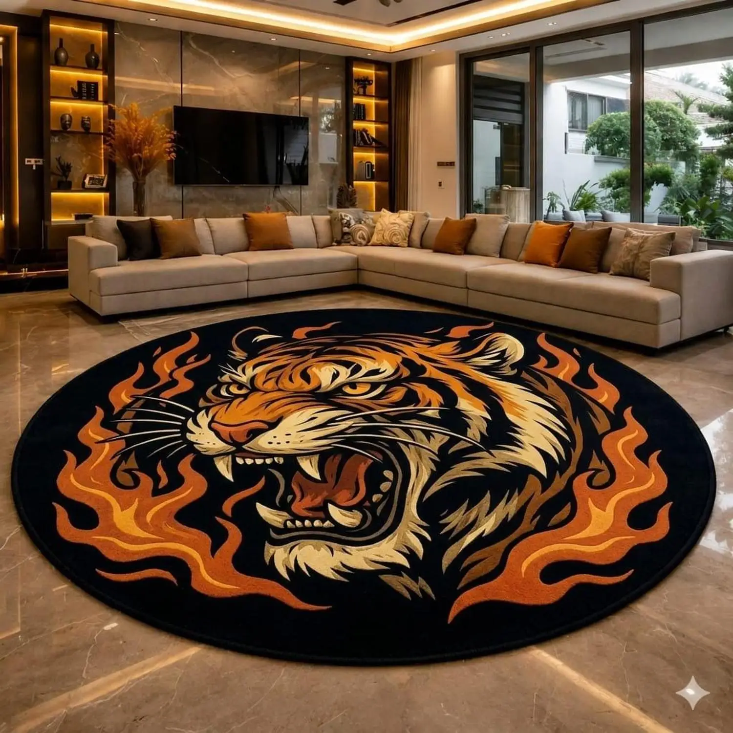 【Room Decorative Carpet】Tiger Head Carpet, Round Carpet, Bold Statement Carpet, Designer Tiger Pattern Decorative Carpet, Area Rug, Modern Living Room Carpet