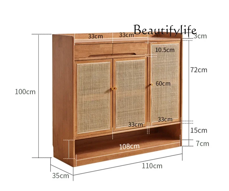 

Medieval rattan shoe cabinet household large-capacity breathable entrance cabinet