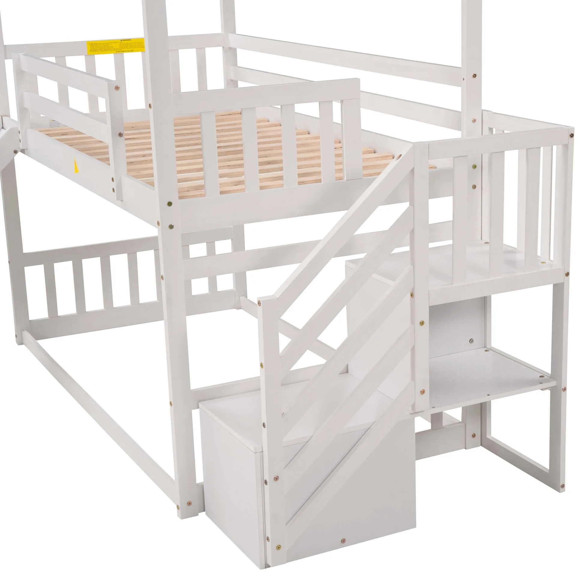 Foreign Trade Factory Wooden Double-Layer Children's Bed with Slide | Customizable bunk beds with safety railings