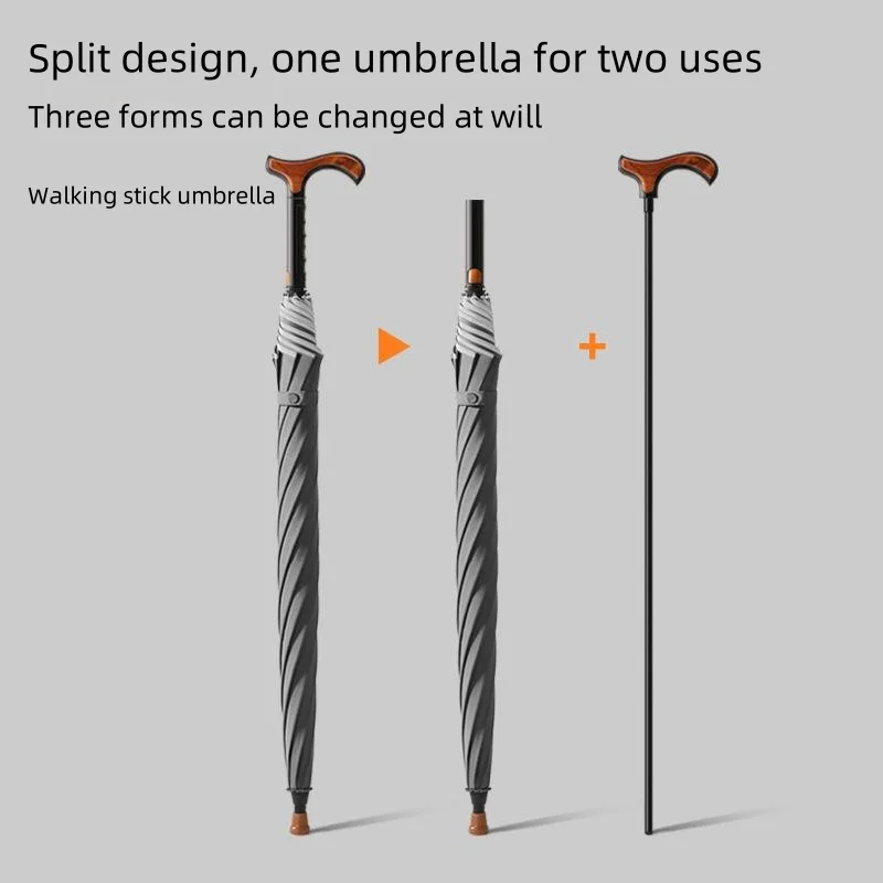 مظلة عكاز ذات عمود مستقيم 3 في 1 - طاقم المشي لمسافات طويلة مقاوم للمطر مع قبضة مطاطية مضادة للانزلاق و360 °   ضوء أمان عاكس