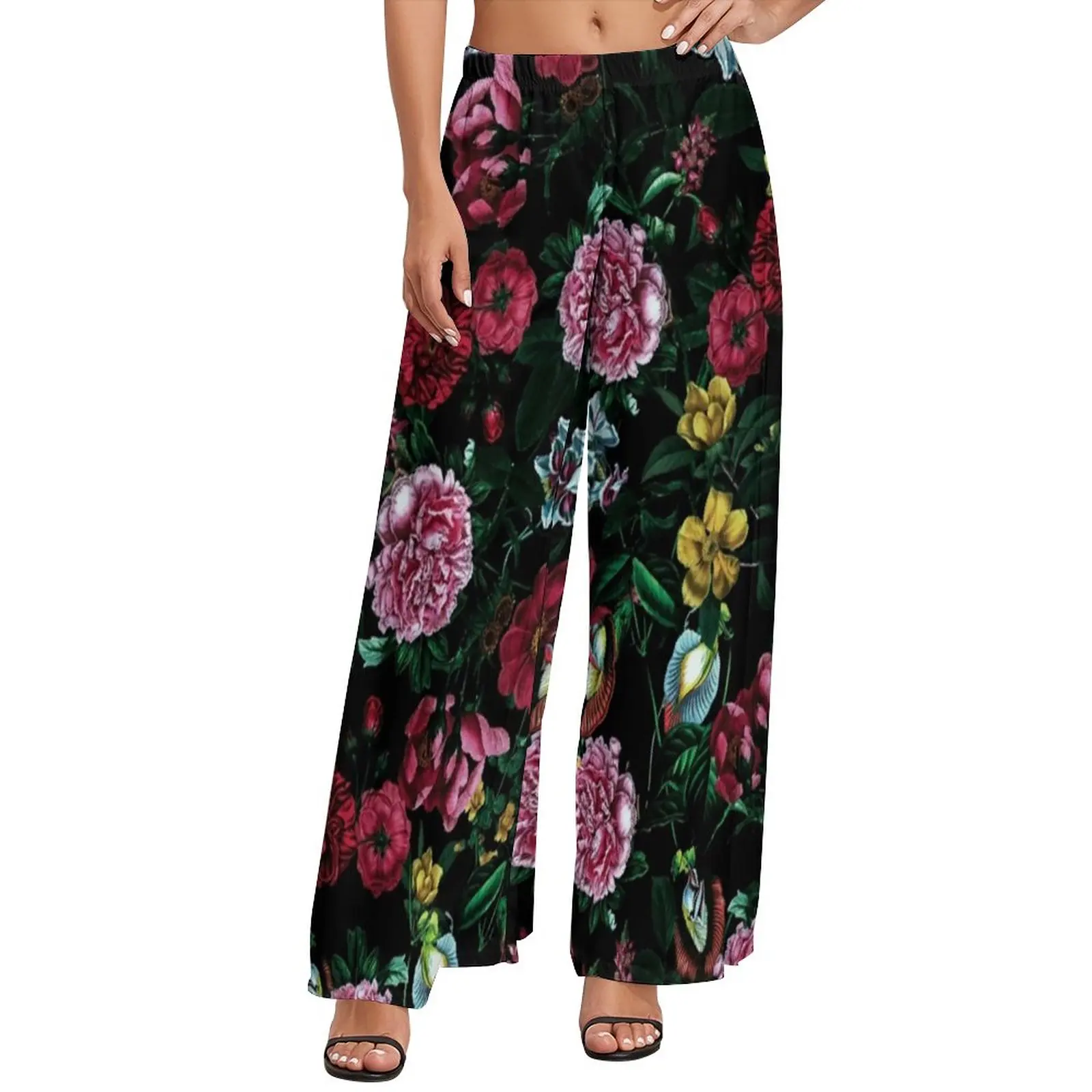 

Tropical Floral Print Pants Woman Botanical Garden Streetwear Trousers High Waisted Sexy Wide Leg Pants Gift