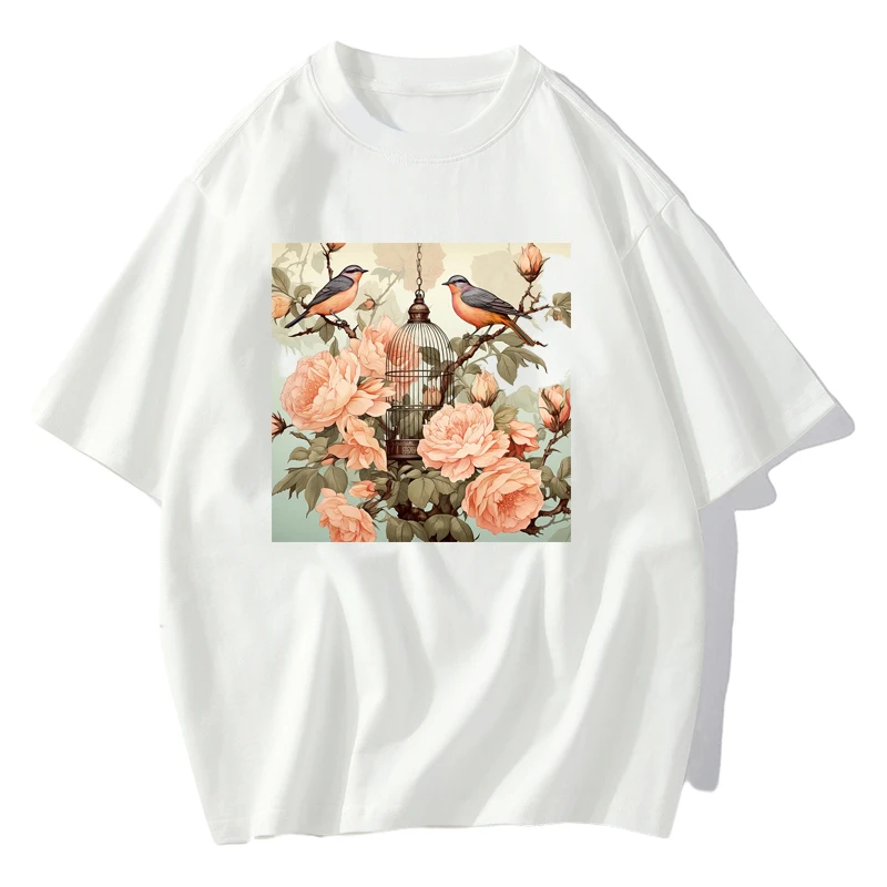 8 types Flower Bird Garden Bird Cage DTF Thermo Sticker Decals Heat Transfer On Clothes Iron On For Hoodies Press Printing