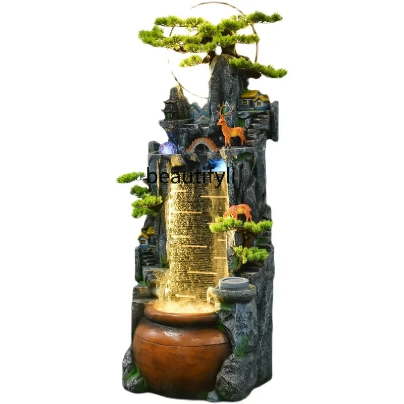 Chinese-style flowing water ornament, living room floor rockery, landscape circulating water to attract wealth, decoration