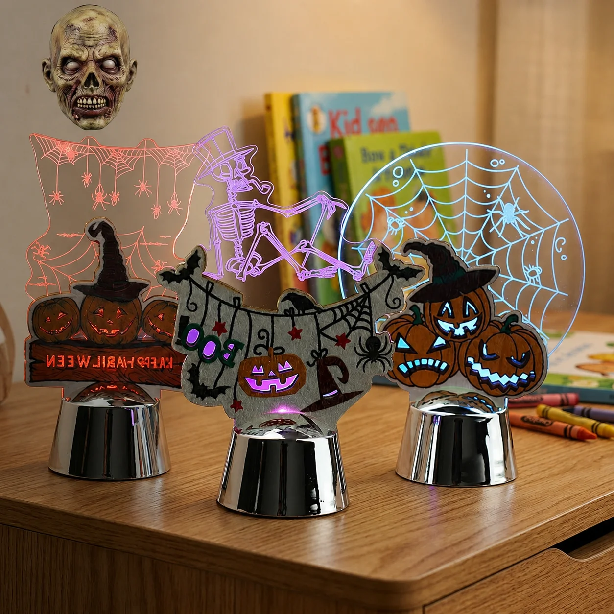 Halloween Themed Colorful LED Night Light Acrylic Decorative Table Lamp for Holiday Party Home Decor