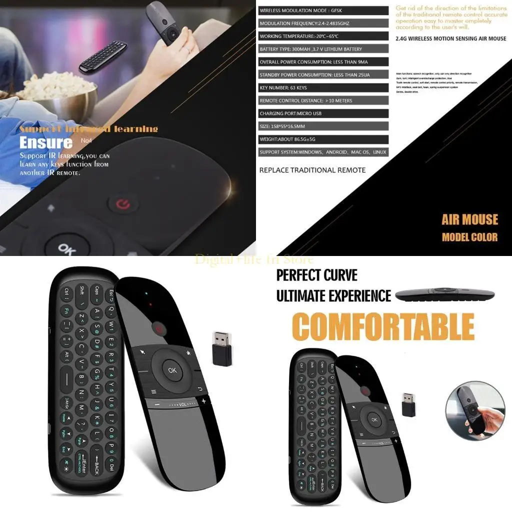 

E06D W1 Multi functional Air Mouse Remote and Keyboard 2 in 1 Controller Bluetoothcompatible for TV Box PC