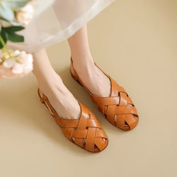 Gladiator Sandal Roman Style Women Summer Shoes Leather Woman Sandals Female Retro Buckle Strap Vintage Shoes On Flat Heel 2 CM