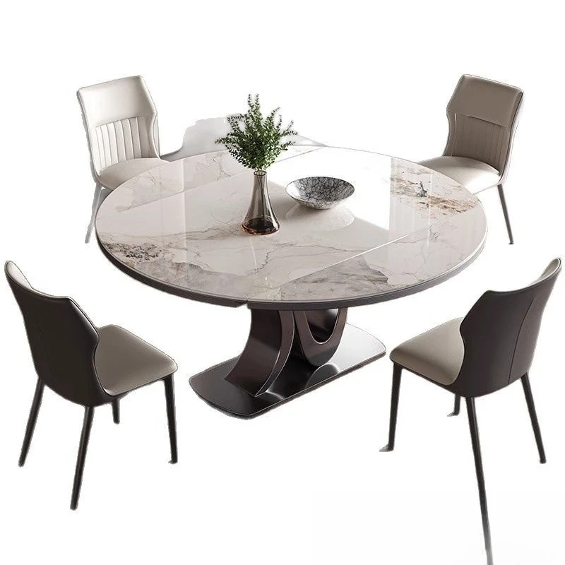 

Retractable folding rock slab dining table, with induction cooker, dual-purpose