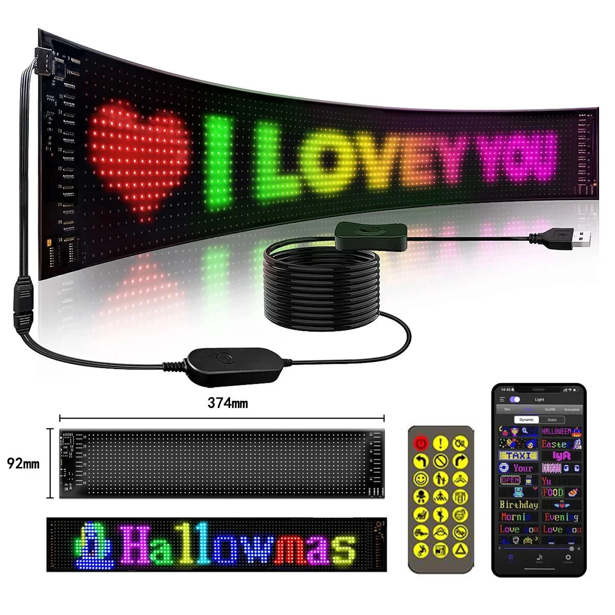 

Scrolling Advertising LED Sign Panel Bluetooth App Control Logo Light Customize Text Pattern Animation Programmable Car Display