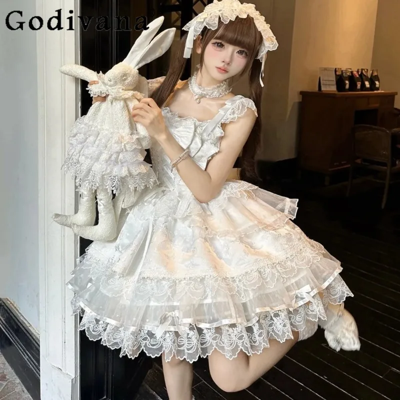 

Ballet Style JSK Strap Dress Female Summer Japanese Style Original Design Lolita Dress Women's Birthday Party Sweet Dress