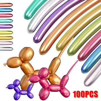 100/10 pièces modélisation longs ballons bricolage ballons en Latex mariage anniversaire fête de noël brillant métal gonflable ballon décorations