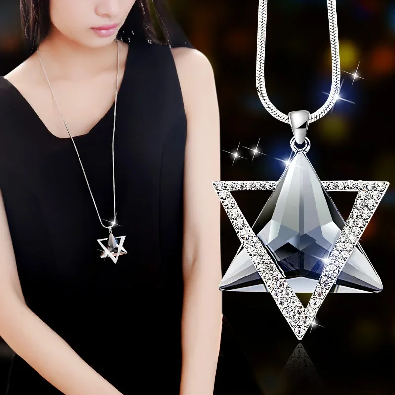 Delicate David Star Pendants Necklaces Luxury Women Rhinestone Necklace Gifts Crystal Sweater Snake Long Chains Jewelry