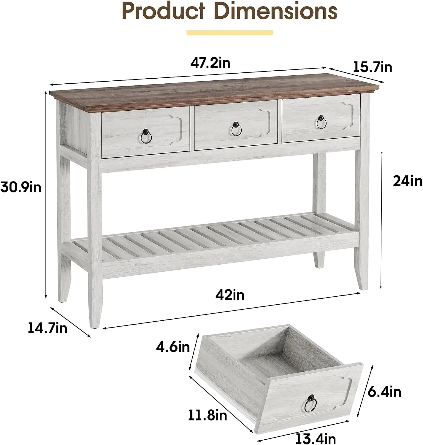 Maupvit Rustic Entryway Table with Large Storage Space, Farmhouse Feel Console Table for Entryway, Sturdy & Reliable Structure S
