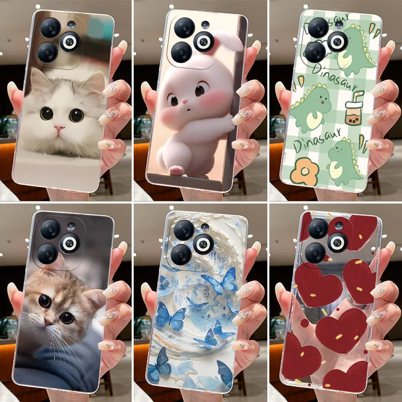 For Infinix Smart 8 8HD 8Plus Fundas Clear Silicone Soft TPU Cover Infinix Smart 8 Pro Smart8 HD Plus Cute Rabbit Cat Phone Case
