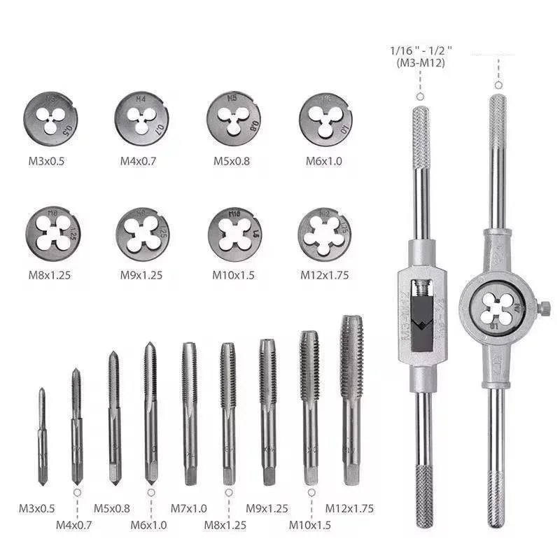 40Pcs Metric Hand Tap and Die Set Male Threading Tools Thread Plugs Drill Bit Tap Wrench Holder Hand Tools Kit for Metalworking