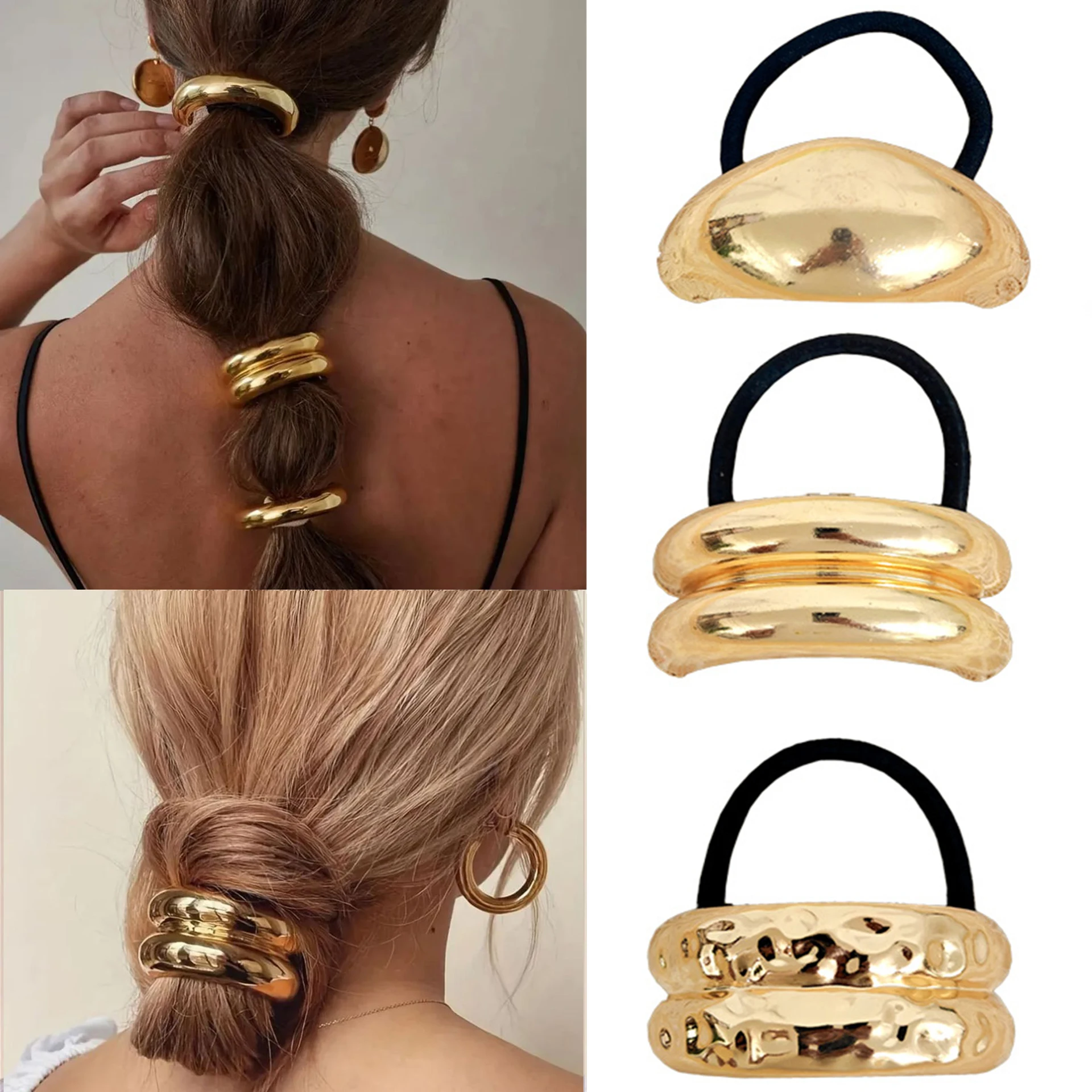 Metalowe nieregularne dwuwarstwowe opaski do włosów liny dla kobiet opaska Scrunchies elastyczne opaski do włosów moda biżuteria akcesoria do włosów